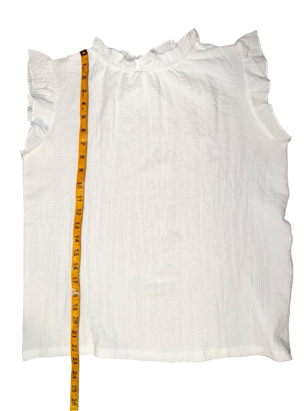 White Crepe Mock Neck Ruffle Blouse Size Small - Picture 10 of 10
